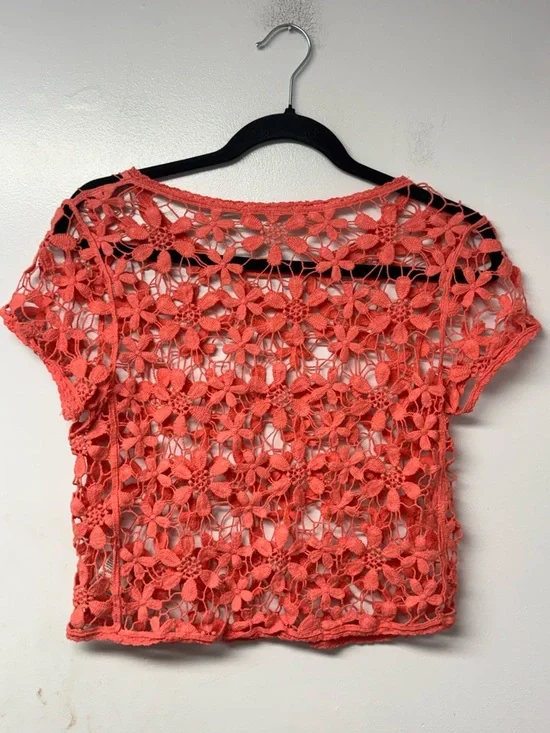 Kimchi Blue XS Coral Crochet Lace Floral Top Boho Sheer Festival Beach Cover Up - Picture 3 of 7
